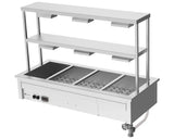 Culinaire CH.BM.D.GDD.4 4 Modules Commercial Bain Marie Benchtop with Double Gantry and Heat Lamps to Bottom Shelf Bain Marie