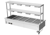 Culinaire CH.BM.D.GDD.5 5 Modules Commercial Bain Marie Benchtop with Double Gantry and Heat Lamps to Bottom Shelf Bain Marie
