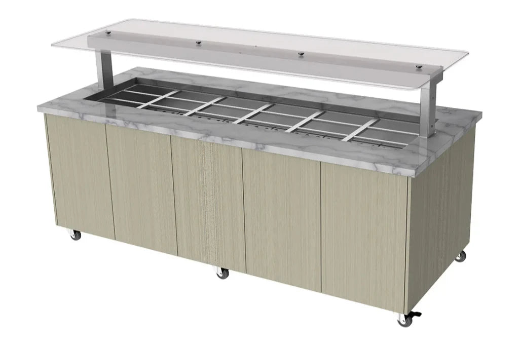 Culinaire CH.IBGJ.BMC.U.GSF.6 6 Bay Heated Mobile Stone Top & Joinery Panels Island Buffet Commercial Bain Marie Bain Marie
