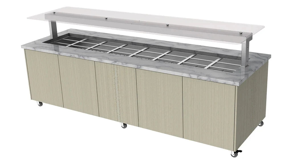 Culinaire CH.IBGJ.BMC.U.GSF.8 8 Bay Heated Mobile Stone Top & Joinery Panels Island Buffet Commercial Bain Marie Bain Marie