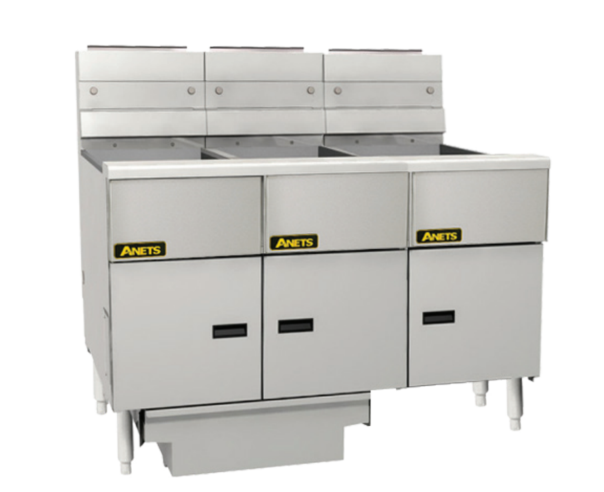 Anets FDAGG314R Goldenfry Gas Tube Fryer with 3 Bank Fryer Filter Drawer System Millivolt Control Deep Fryers