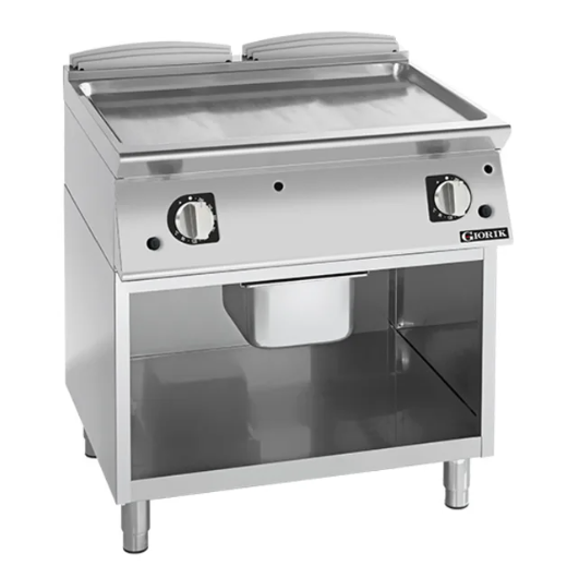 Giorik FLG941GCRXT 900 Series 800mm Wide On Open Base Smooth Satin Chrome Plate Gas Frytop