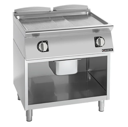 Giorik FRE941GCRXT 900 Series 800mm Wide On Open Base Ribbed Satin Chrome Electric Frytop