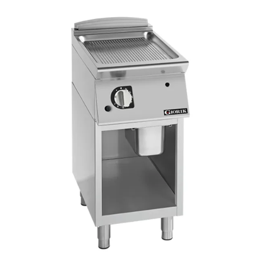 Giorik FRG92GCRXT 900 Series 400mm Wide On Open Base Ribbed Satin Chrome Gas Frytop Gas Frytop
