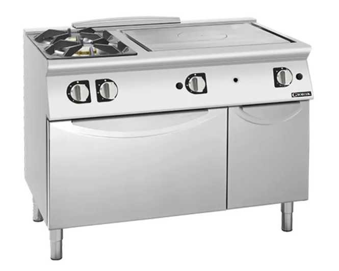 Giorik TG76FTLT 700 Series 1200mm Wide Combination Solid Top and 2 Gas Burner On Open Base Ranges