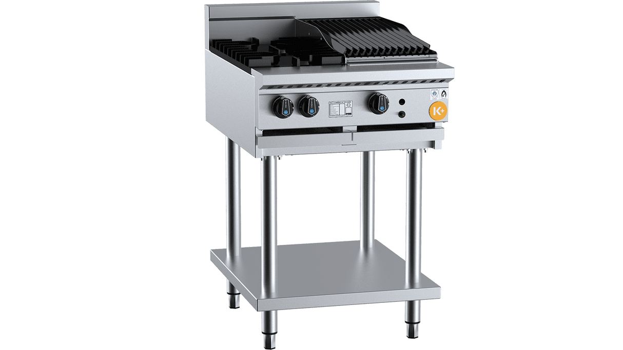 K+ Series KBT-SB2-CBR3 Combination Two Open Burners & 300mm Char Broiler On Stand
