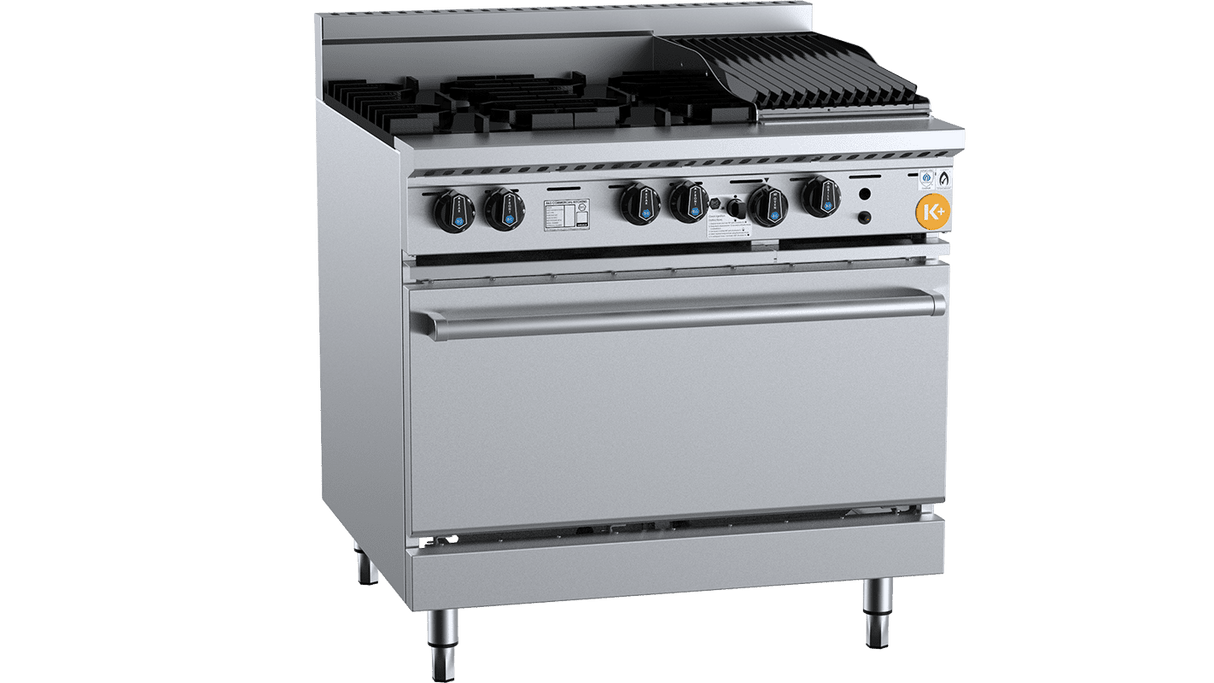 K+ Series KOV-SB4-CBR3 Combination Oven with Four Open Burners & 300mm Char Broiler