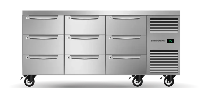 Skope PG11.UBR.3.D9.RH | ProSpec | Nine Drawer | Three Bay | Underbench GN 1/1 | Fridge | Right Hand Fridge