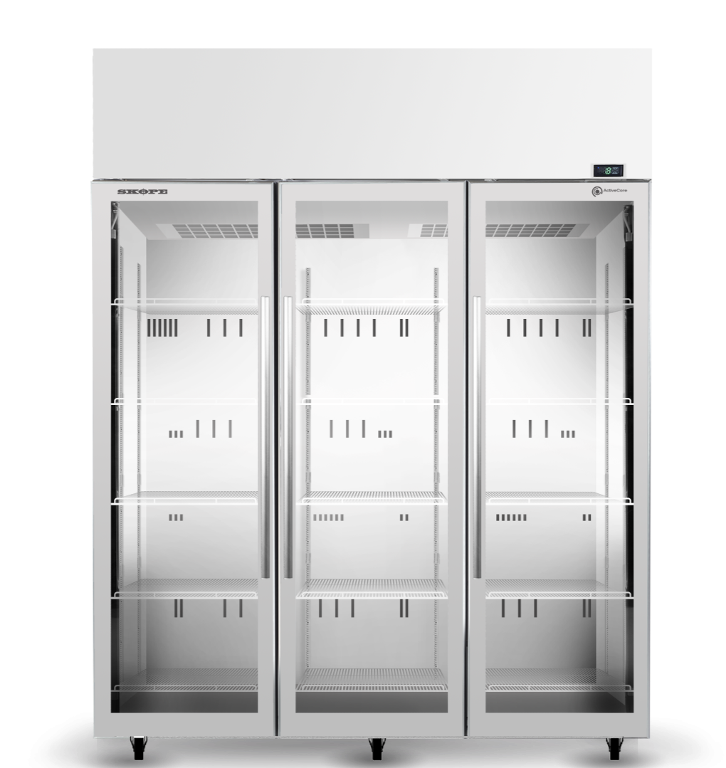 Skope SKFT1500N-A-SS | 3 Glass Door | Upright Display | Storage Freezer | with Unlit Sign| Commercial Upright Freezer