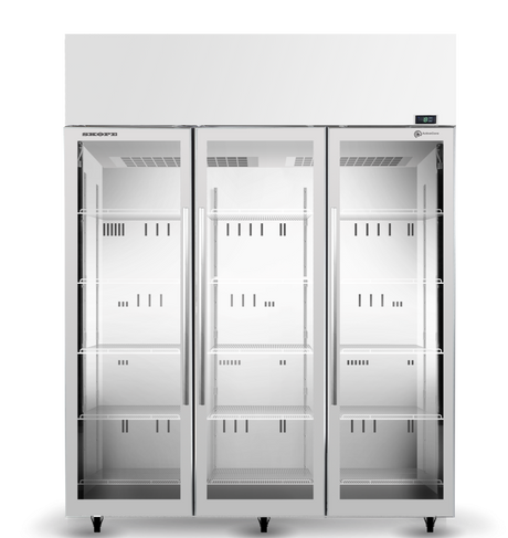 Skope SKFT1500N-A-SS | 3 Glass Door | Upright Display | Storage Freezer | with Unlit Sign| Commercial Upright Freezer