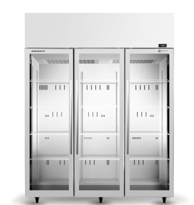 Skope SKFT1500N-A-SS | 3 Glass Door | Upright Display | Storage Freezer | with Unlit Sign| Commercial Upright Freezer