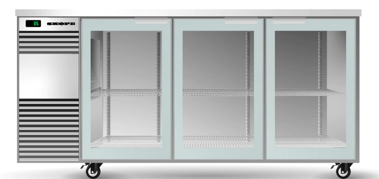 Skope BB.3.GSL-SS | BackBar | 3 Glass Sliding Door | Fridge | BackBar Fridge | Commercial Under Bench Fridge