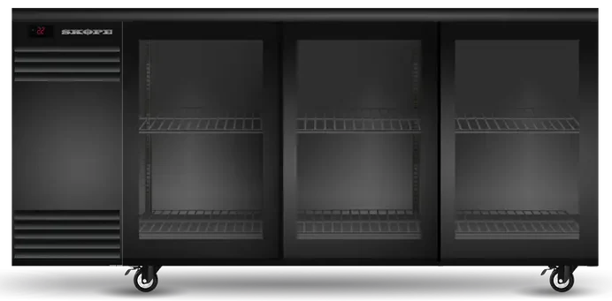 Skope BB.3.GSL | BackBar | 3 Glass Sliding Door | Fridge | BackBar Fridge | Commercial Under Bench Fridge