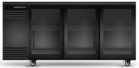 Skope BB.3.GSL | BackBar | 3 Glass Sliding Door | Fridge | BackBar Fridge | Commercial Under Bench Fridge