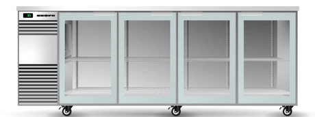 Skope BB.4.GSW-SS | BackBar | 4 Glass Swing Door Fridge| Fridge | Display Fridge | Commercial Under Bench Fridge