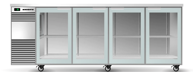 Skope BB.4.GSW-SS | BackBar | 4 Glass Swing Door Fridge| Fridge | Display Fridge | Commercial Under Bench Fridge