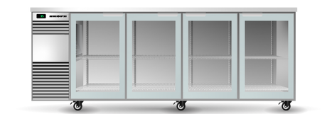 Skope BB.4.GSW.T-SS | BackBar | 4 Glass Swing Door Fridge | Tropical | Fridge | Display Fridge | Commercial Under Bench Fridge