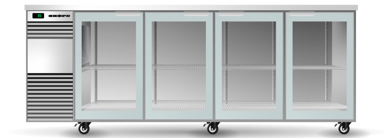 Skope BB.4.GSW.Tr-SS | Remote | Tropical Glass | BackBar | 4 Glass Swing Door | Fridge | Display Fridge | Commercial Under Bench Fridge
