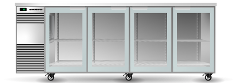 Skope BB.4.GSW.Tr-SS | Remote | Tropical Glass | BackBar | 4 Glass Swing Door | Fridge | Display Fridge | Commercial Under Bench Fridge