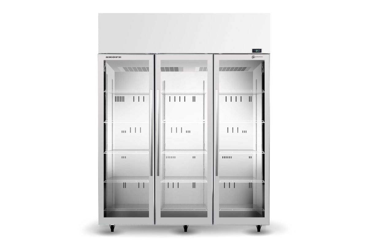 Skope ActiveCore Top Mount Upright Fridge 3 Glass Doors
