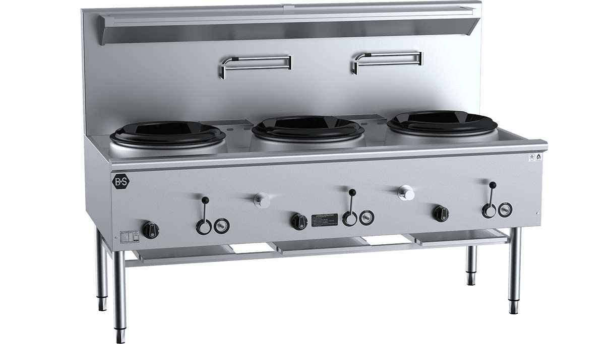 B+S Black Series UFWWD-2SB2 Three Hole Deluxe Waterless Wok Table