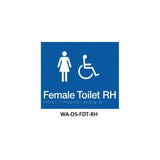 3monkeez WA-DS-FDT-RH Braille Sign Female Accessible Toilet Right Hand (Blue)