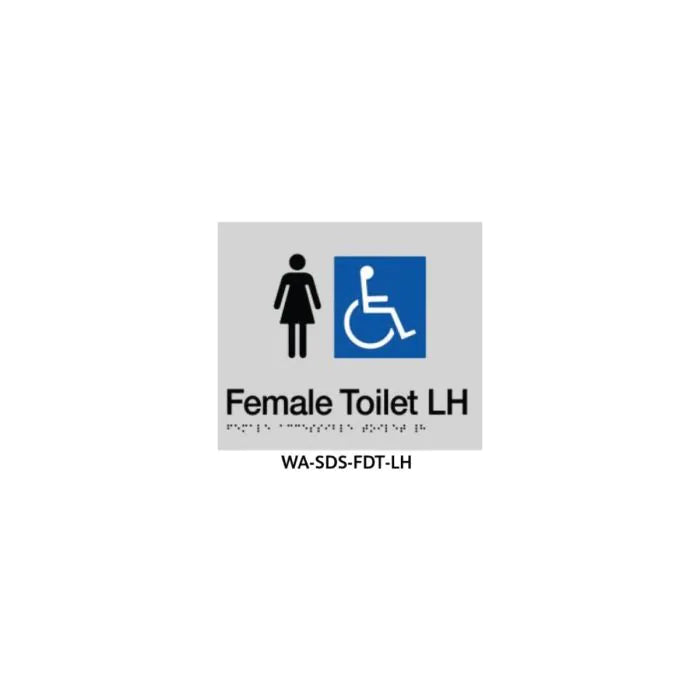 3monkeez WA-SDS-FDT-LH Braille Sign Female Disabled Toilet Left Hand Side (Silver)