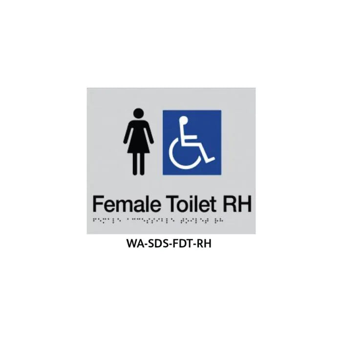 3monkeez WA-SDS-FDT-RH Braille Sign Female Disabled Toilet Right Hand Side (Silver)
