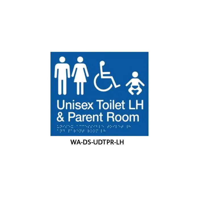 3monkeez WA-DS-UDTPR-LH Braille Sign Unisex Disabled Toilet and Parent Room Left Hand Side (Blue)