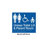 3monkeez WA-DS-UDTPR-LH Braille Sign Unisex Disabled Toilet and Parent Room Left Hand Side (Blue)
