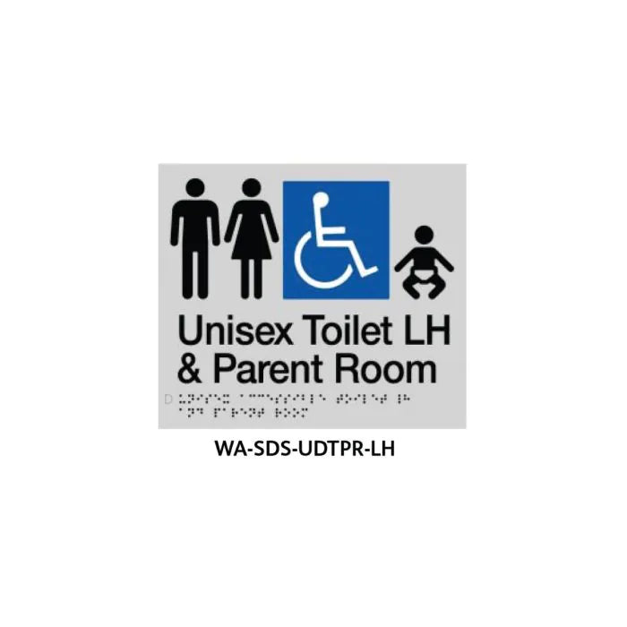 3monkeez WA-SDS-UDTPR-LH Braille Sign Unisex Disabled Toilet and Parent Room LHS (Silver)
