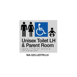 3monkeez WA-SDS-UDTPR-LH Braille Sign Unisex Disabled Toilet and Parent Room LHS (Silver)