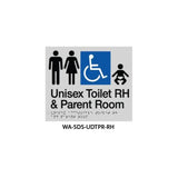 3monkeez WA-SDS-UDTPR-RH Braille Sign Unisex Disabled Toilet and Parent Room RHS (Silver)