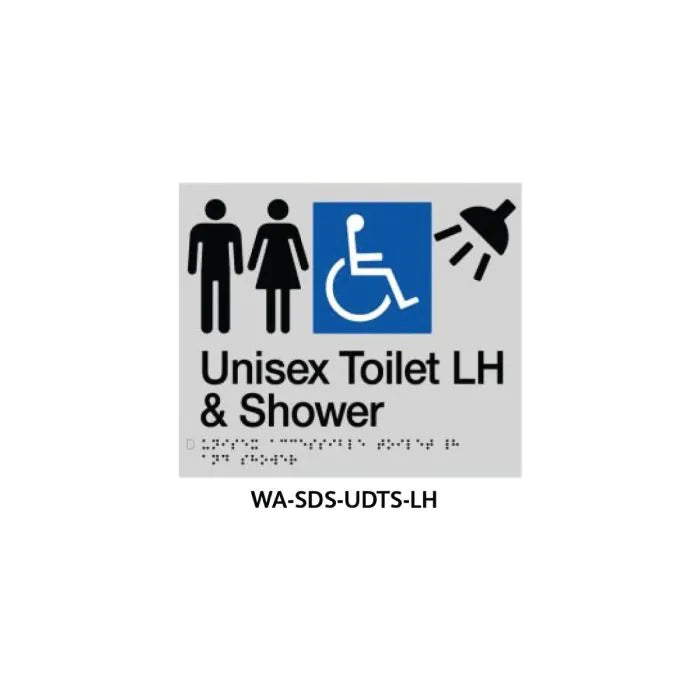 3monkeez WA-SDS-UDTS-LH Braille Sign Unisex Disabled Toilet and Shower LHS (Silver)