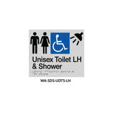 3monkeez WA-SDS-UDTS-LH Braille Sign Unisex Disabled Toilet and Shower LHS (Silver)