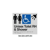 3monkeez WA-SDS-UDTS-RH Braille Sign Unisex Disabled Toilet and Shower RHS (Silver)
