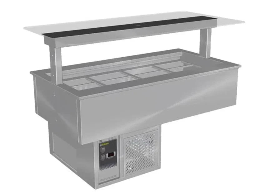 Culinaire CR.CWCF.U.GSF.6 6 Bay Under Bench Self Contained Cold Well Flat Glass Gantry Refrigerated Counter Line
