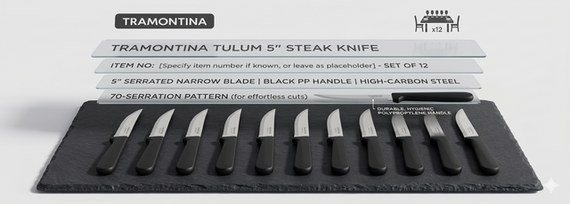 TM23270/465 - Tramontina Tulum 5" Steak Knife 70-Serrated Narrow Black Pp (Sold in sets of 12)