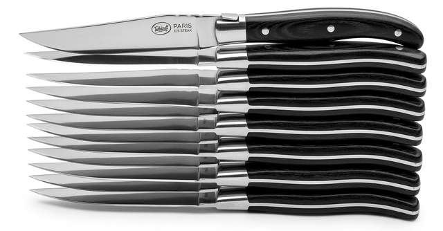 20643 - Tablekraft Paris S/S Steak Knife w/Black P/Wood Handle Pointed | Sets of 12 Catering Tableware Hospitality