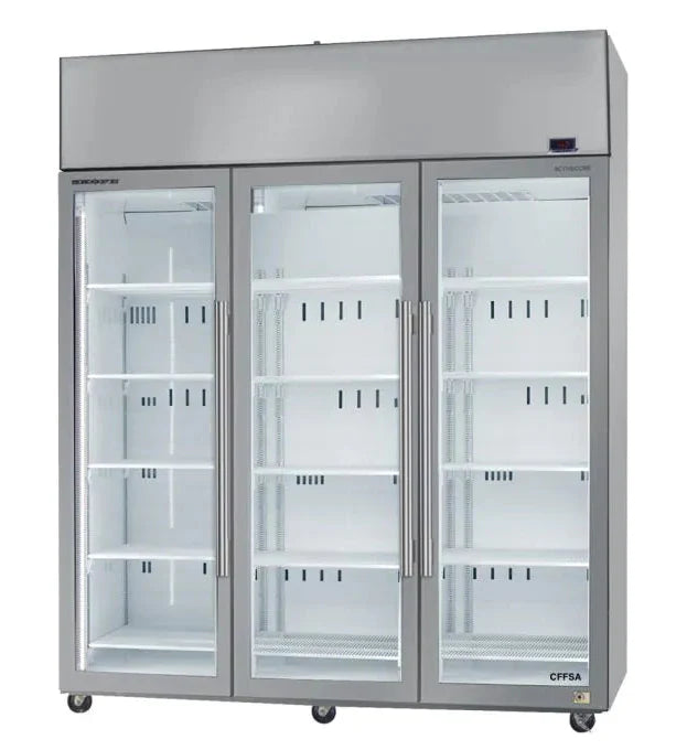 Skope SKT1500N-A-SS | 3 Glass Door | with 5 Shelves | Customisable | Upright Fridge | Display Fridge | Commercial Upright Fridge