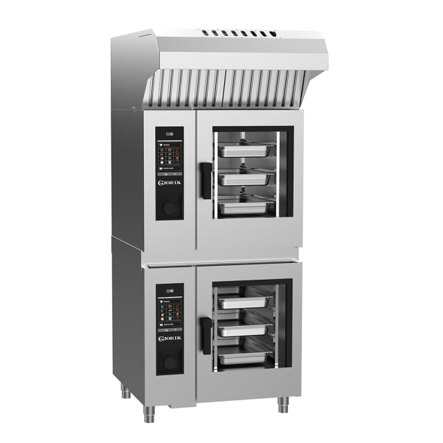 Giorik SEREST.11.0606.RO.H Stacked Steambox R Series Electric Combi Oven 6 on 6 x 1/1 GN with Reverse Osmosis Filter with Hood Right Hand Hinge Door